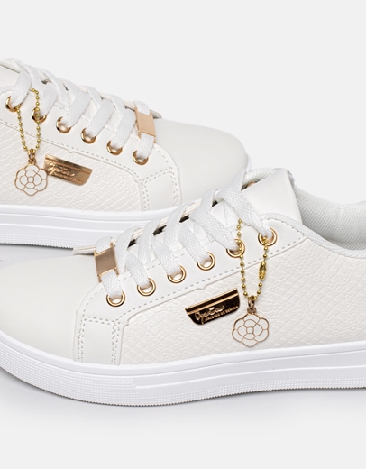 Εικόνα της Γυναικεία sneakers σε απλή γραμμή με διακοσμητική αλυσίδα Λευκό