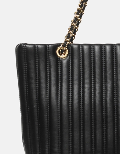 Εικόνα της Τσάντα ώμου με διακοσμητικές ραφές L Μαύρο