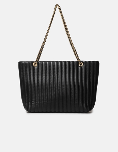 Εικόνα της Τσάντα ώμου με διακοσμητικές ραφές L Μαύρο