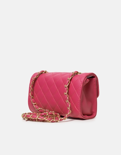 Εικόνα της Μονόχρωμη καπιτονέ τσάντα ώμου με κλιπ Φούξια