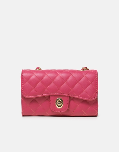 Εικόνα της Μονόχρωμη καπιτονέ τσάντα ώμου με κλιπ Φούξια