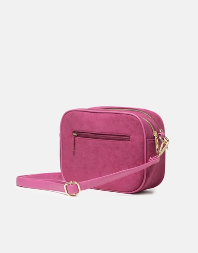 Εικόνα της Suede τσάντα ώμου μονόχρωμη με διπλό φερμουάρ Φούξια