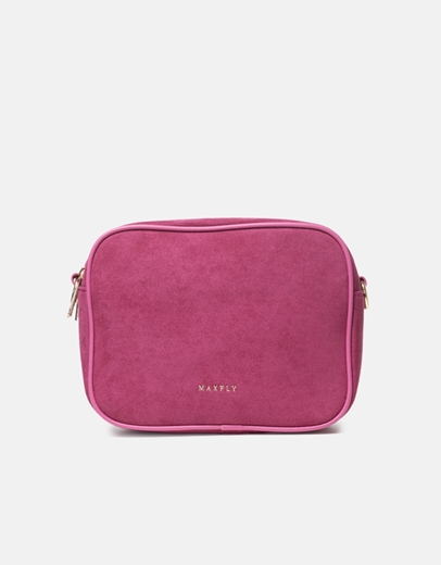 Εικόνα της Suede τσάντα ώμου μονόχρωμη με διπλό φερμουάρ Φούξια