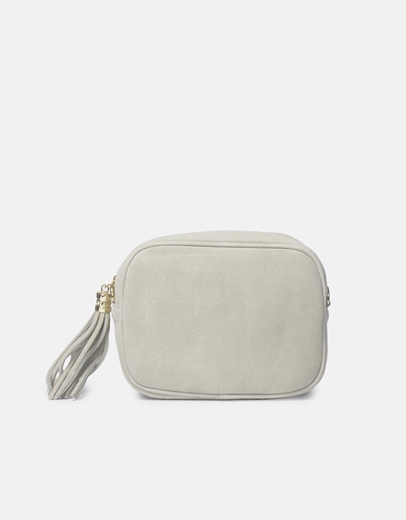 Εικόνα της Δερμάτινη τσάντα ώμου με κρεμαστό διακοσμητικό Μπεζ