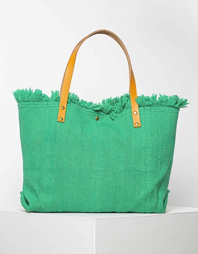 Εικόνα της Τσάντα υφασμάτινη με δερμάτινα λουράκια Πράσινο