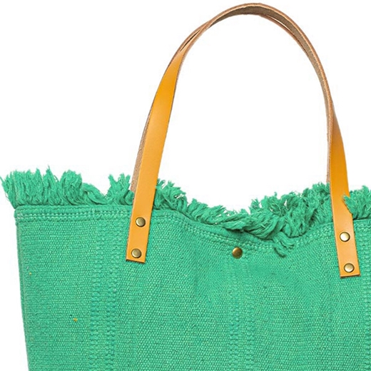 Εικόνα της Τσάντα υφασμάτινη με δερμάτινα λουράκια Πράσινο