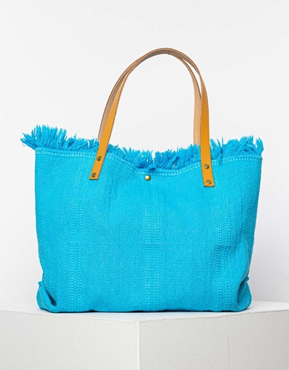 Εικόνα της Τσάντα υφασμάτινη με δερμάτινα λουράκια Σιέλ