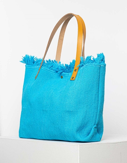 Εικόνα της Τσάντα υφασμάτινη με δερμάτινα λουράκια Σιέλ