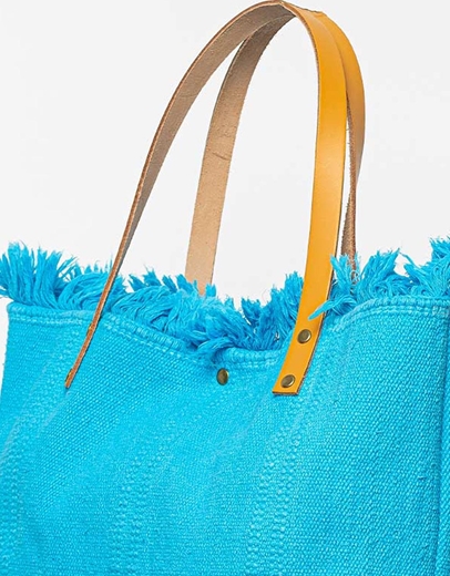 Εικόνα της Τσάντα υφασμάτινη με δερμάτινα λουράκια Σιέλ