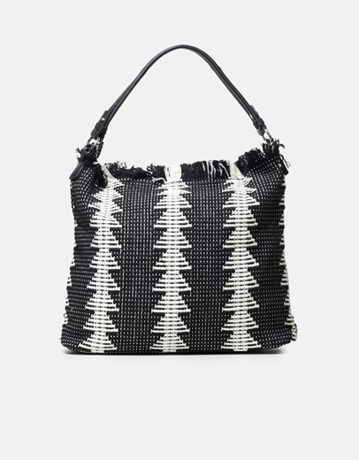 Εικόνα της Υφασμάτινη τσάντα χειρός με διχρωμία Μαύρο