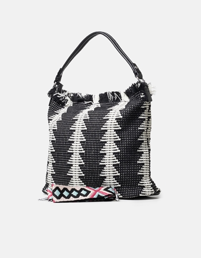 Εικόνα της Υφασμάτινη τσάντα χειρός με διχρωμία Μαύρο