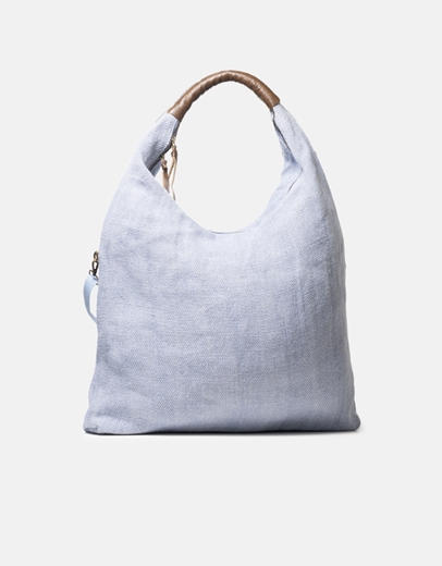 Εικόνα της Υφασμάτινη τσάντα χειρός με δερμάτινο λουράκι Σιέλ