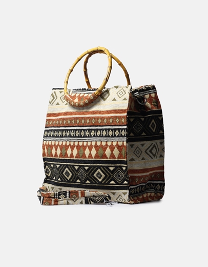 Εικόνα της Boho τσάντα χειρός με bamboo χειρολαβές Πορτοκαλί