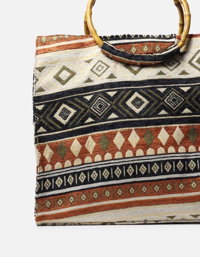 Εικόνα της Boho τσάντα χειρός με bamboo χειρολαβές Πορτοκαλί