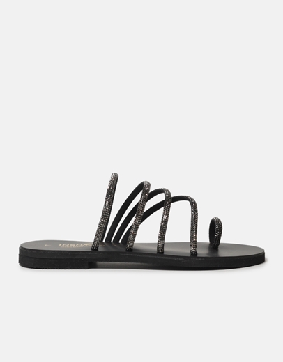 Εικόνα της Δερμάτινα σανδάλια Ελληνικής κατασκευής με λοξά λουράκια Μαύρο