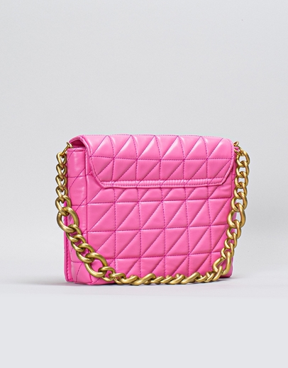 Εικόνα της Γυναικεία τσάντα ώμου καπιτονέ με χρυσή αλυσίδα Ροζ