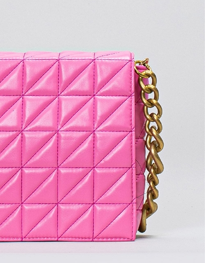 Εικόνα της Γυναικεία τσάντα ώμου καπιτονέ με χρυσή αλυσίδα Ροζ