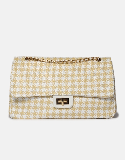 Εικόνα της Τσάντα ώμου με μοτίβο διχρωμίας και αλυσίδα Μπεζ