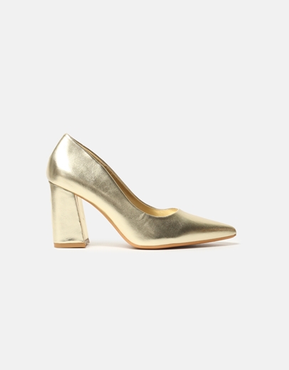 Εικόνα της Μυτερές μονόχρωμες γόβες με τετράγωνο τακούνι Χρυσό