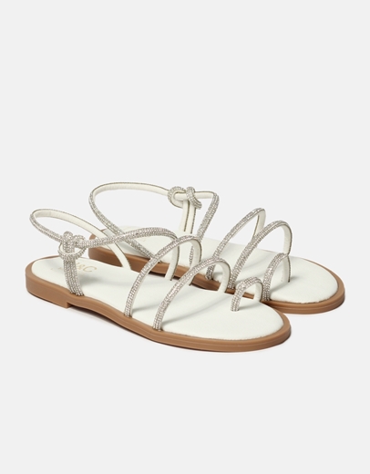 Εικόνα της Δερμάτινα σανδάλια Ελληνικής κατασκευής με λουράκια από strass Λευκό