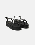 Εικόνα από Δερμάτινα σανδάλια flatforms Ελληνικής κατασκευής με strass Μαύρο