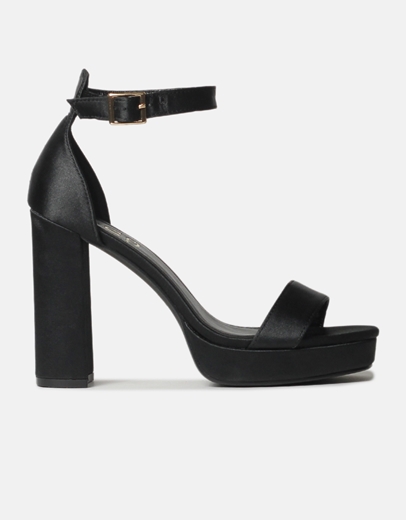 Εικόνα της Σατέν ψηλοτάκουνα πέδιλα Μαύρο