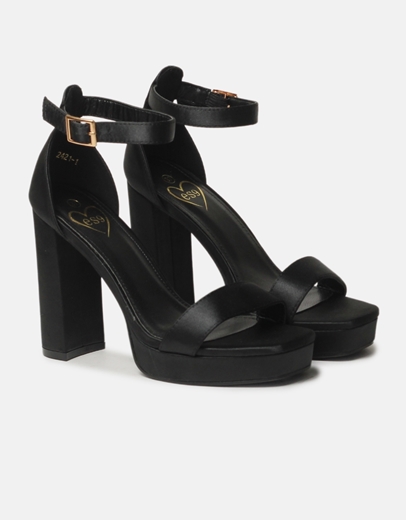 Εικόνα της Σατέν ψηλοτάκουνα πέδιλα Μαύρο