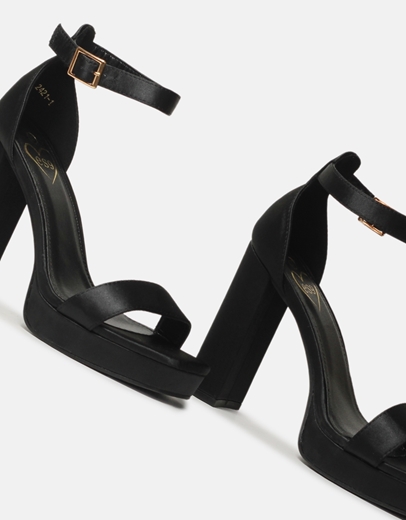 Εικόνα της Σατέν ψηλοτάκουνα πέδιλα Μαύρο