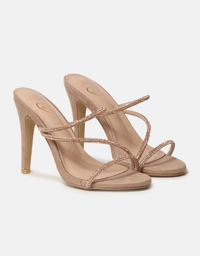 Εικόνα της Mules με λεπτό τακούνι και strass Nude
