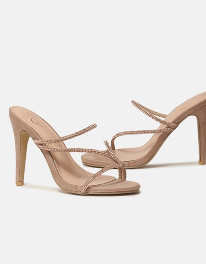 Εικόνα της Mules με λεπτό τακούνι και strass Nude