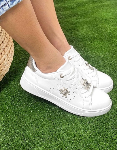 Εικόνα της Basic sneakers με διακοσμητικό από strass Λευκό/Ασημί