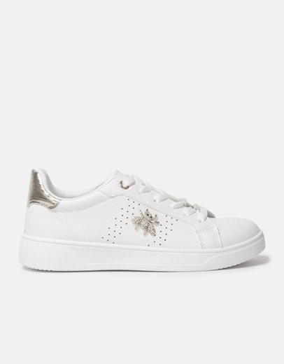 Εικόνα της Basic sneakers με διακοσμητικό από strass Λευκό/Ασημί