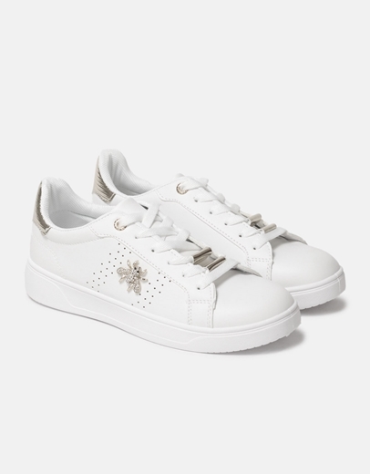 Εικόνα της Basic sneakers με διακοσμητικό από strass Λευκό/Ασημί