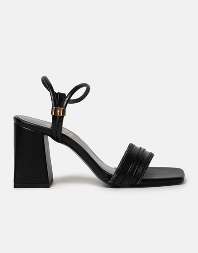 Εικόνα της Δερμάτινα πέδιλα Ελληνικής κατασκευής με λεπτομέρειες από strass Μαύρο