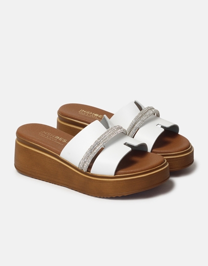 Εικόνα της Δερμάτινα σανδάλια Ελληνικής κατασκευής με λουράκια από strass Λευκό