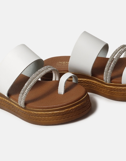 Εικόνα της Δερμάτινα flatforms Ελληνικής κατασκευής με strass Λευκό
