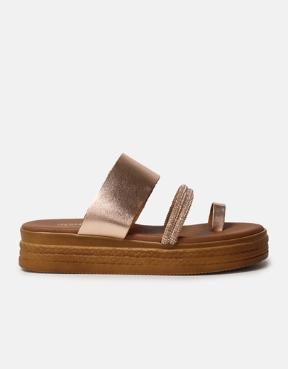 Εικόνα της Δερμάτινα flatforms Ελληνικής κατασκευής με strass Χαλκός