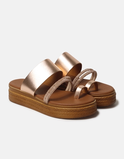 Εικόνα της Δερμάτινα flatforms Ελληνικής κατασκευής με strass Χαλκός