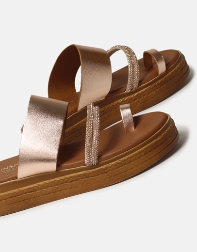 Εικόνα της Δερμάτινα flatforms Ελληνικής κατασκευής με strass Χαλκός