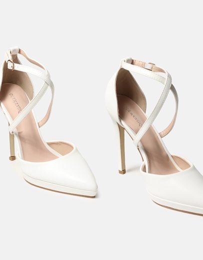 Εικόνα της Ψηλοτάκουνες μυτερές γόβες με χιαστί λουράκια Λευκό