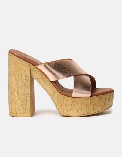 Εικόνα της Δερμάτινα mules με χιαστί σχέδιο Χαλκός