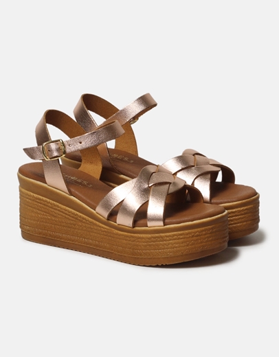 Εικόνα της Δερμάτινες πλατφόρμες Ελληνικής κατασκευής με σχέδιο πλέξης Χαλκός