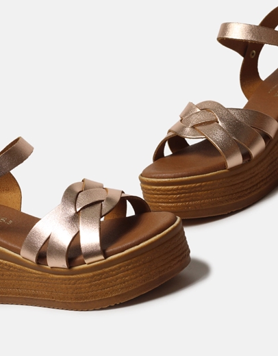 Εικόνα της Δερμάτινες πλατφόρμες Ελληνικής κατασκευής με σχέδιο πλέξης Χαλκός