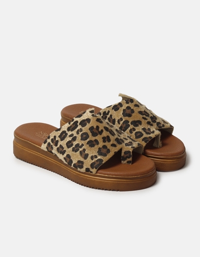 Εικόνα της Δερμάτινα σανδάλια Ελληνικής κατασκευής με φάσα και toe ring Λεοπάρ