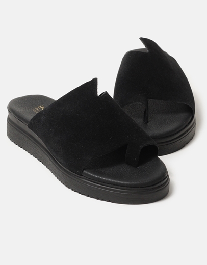 Εικόνα της Δερμάτινα σανδάλια Ελληνικής κατασκευής με φάσα και toe ring Μαύρο