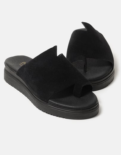 Εικόνα της Δερμάτινα σανδάλια Ελληνικής κατασκευής με φάσα και toe ring Μαύρο