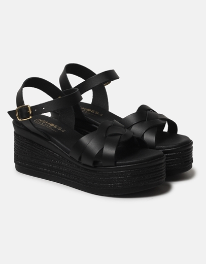 Εικόνα της Δερμάτινες πλατφόρμες Ελληνικής κατασκευής με σχέδιο πλέξης Μαύρο