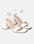 Εικόνα από Δερμάτινα open heel πέδιλα με μπαρέτα Λευκό