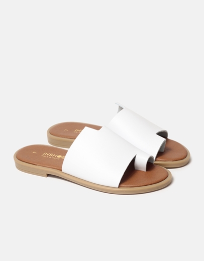 Εικόνα της Δερμάτινα σανδάλια Ελληνικής κατασκευής σε απλή γραμμή Λευκό