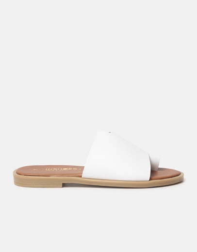 Εικόνα της Δερμάτινα σανδάλια Ελληνικής κατασκευής σε απλή γραμμή Λευκό
